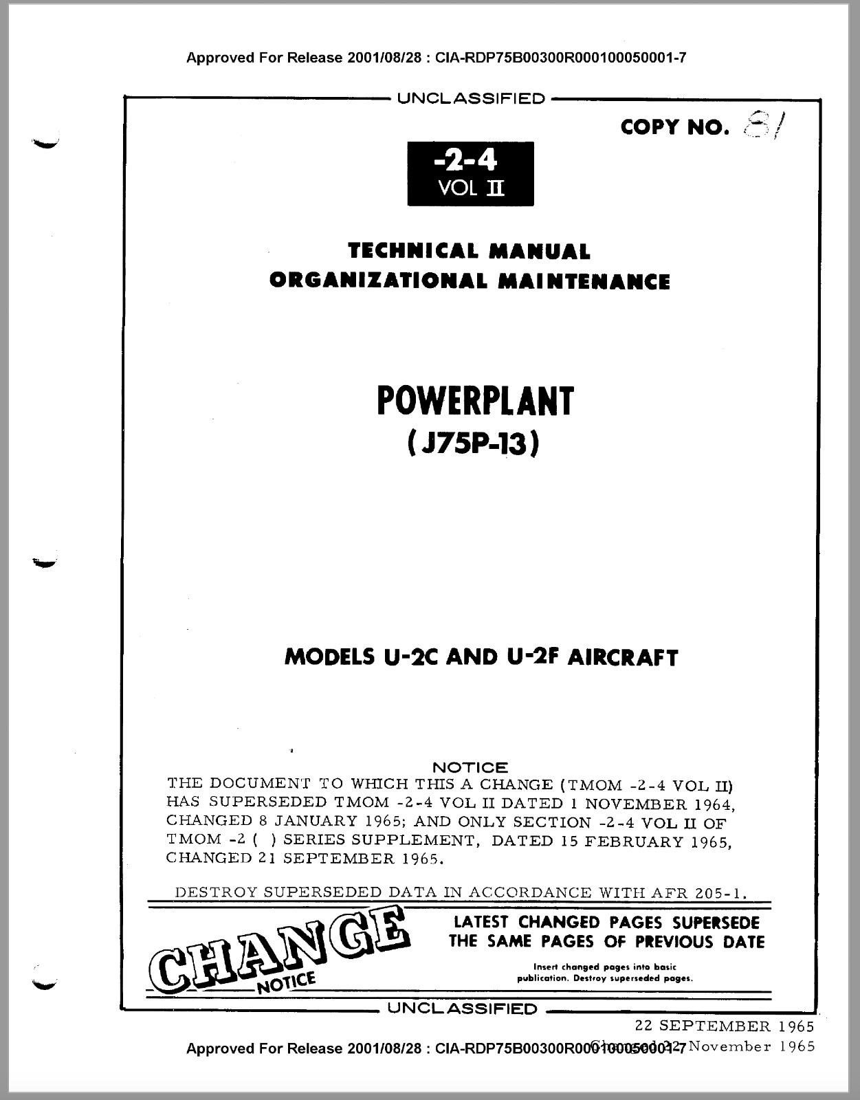 209 Page U-2 U2-C U2-F Spy Airplane Powerplant J75P-13 Maintenance Manual on CD