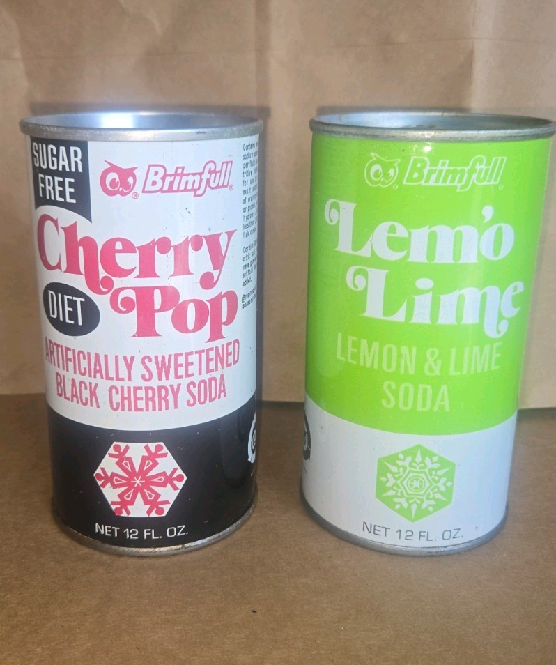 Vintage Brimfull Steel Soda Pop Cans  Lemon Lime & Cherry  Empty