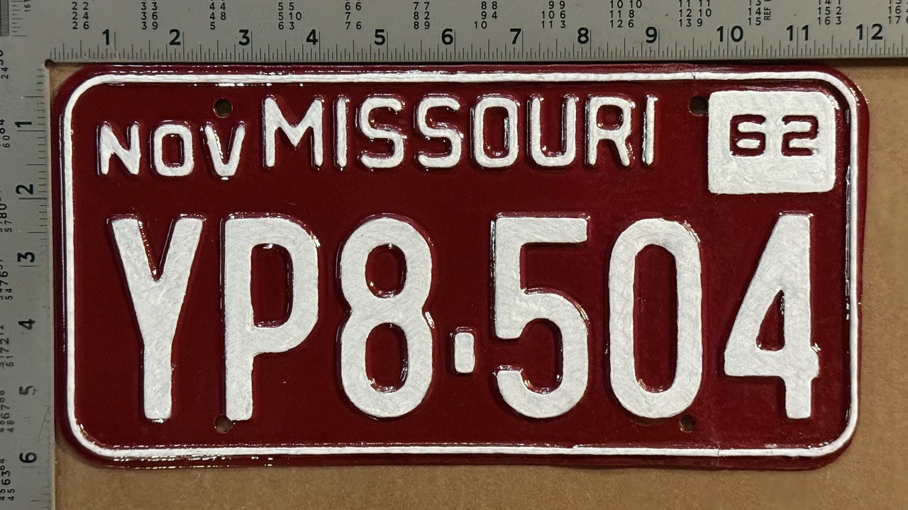 1962 Missouri license plate YP8-504 YOM DMV HIGH QUALITY RESTORED 24751 1962 Missouri license plate YP8-504 YOM DMV HIGH QUALITY RESTORED 24751