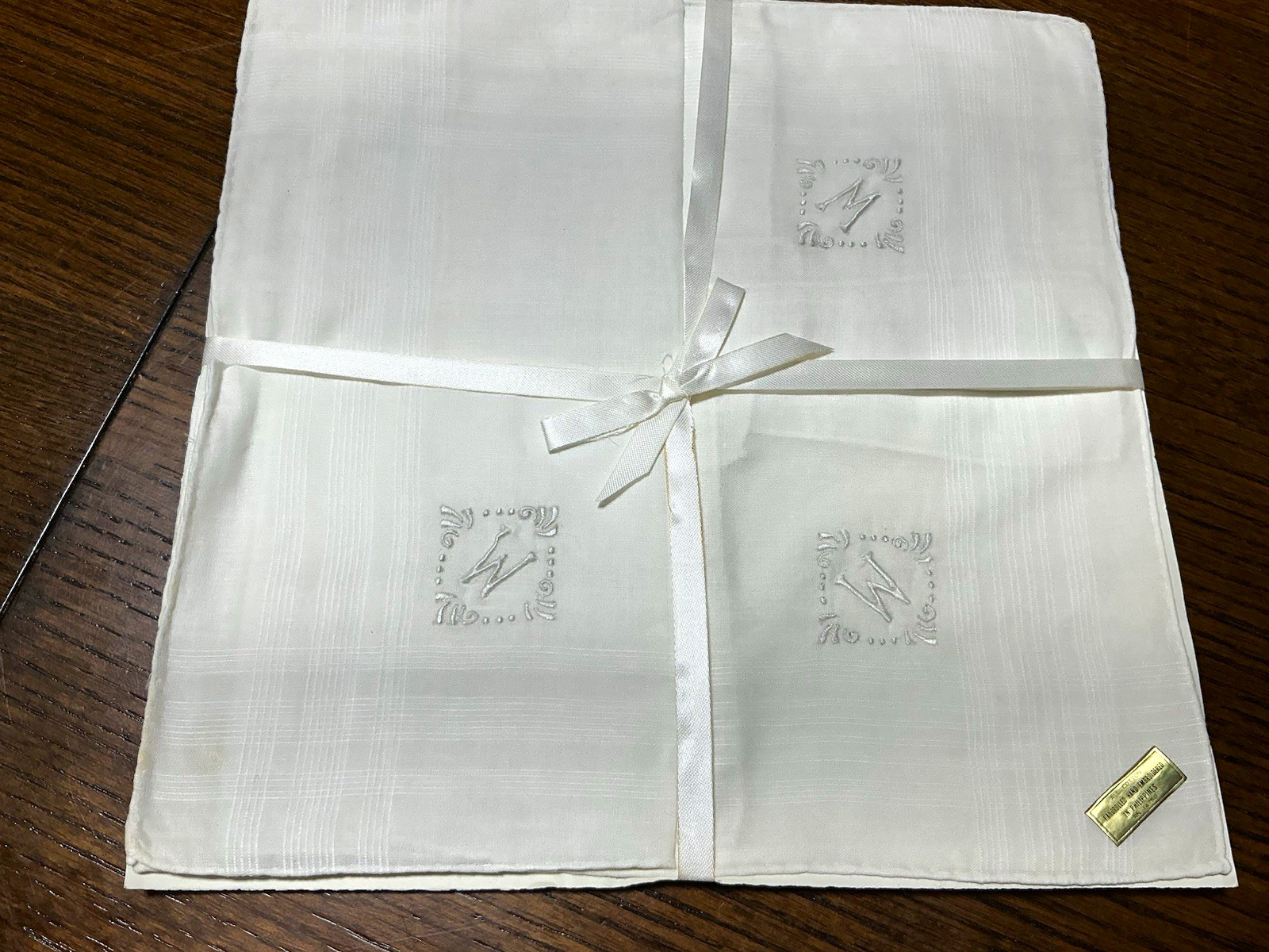 Vintage Set 3 Monogram W Cotton Handkerchiefs Hand Embroidered Philippines NOS
