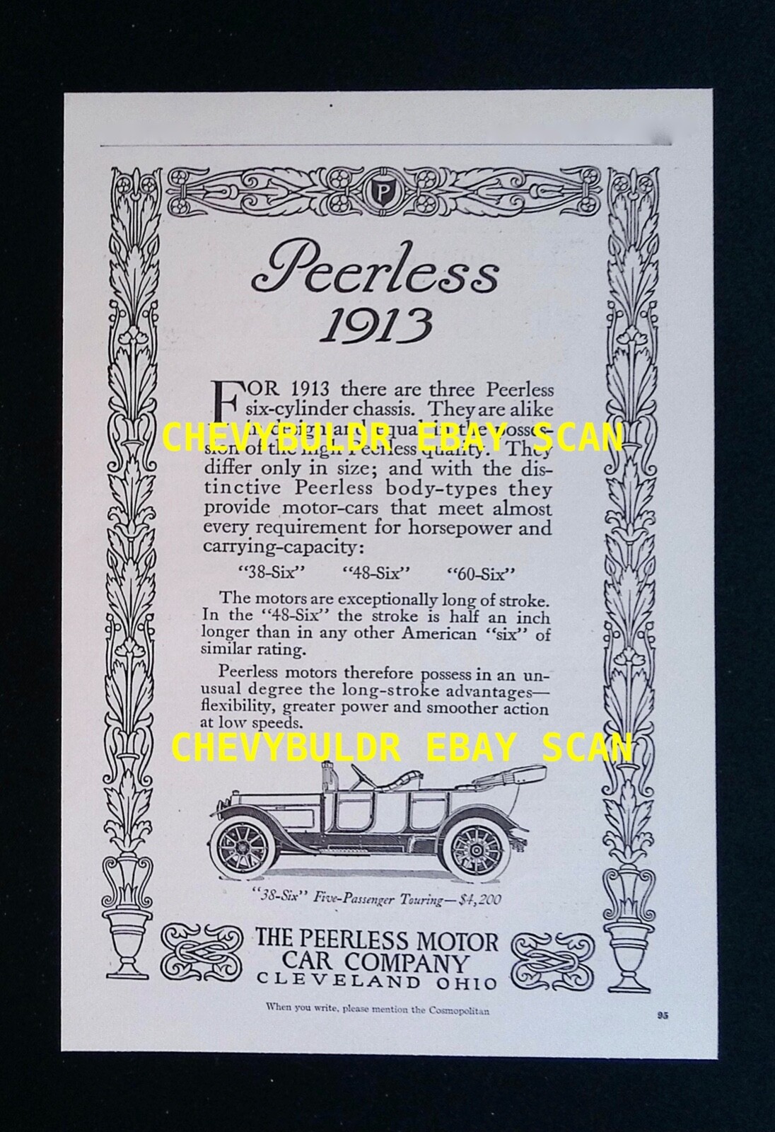 1913 Peerless 38-Six Touring Vintage Ad \