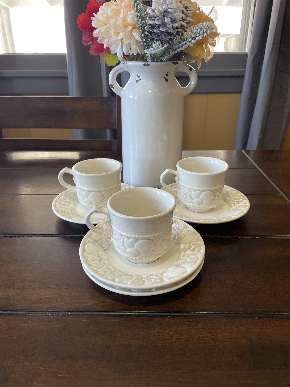 Vernon Ware By Metlox Antigua Cup and Saucer Fruit and Berry Vintage Set Of 3