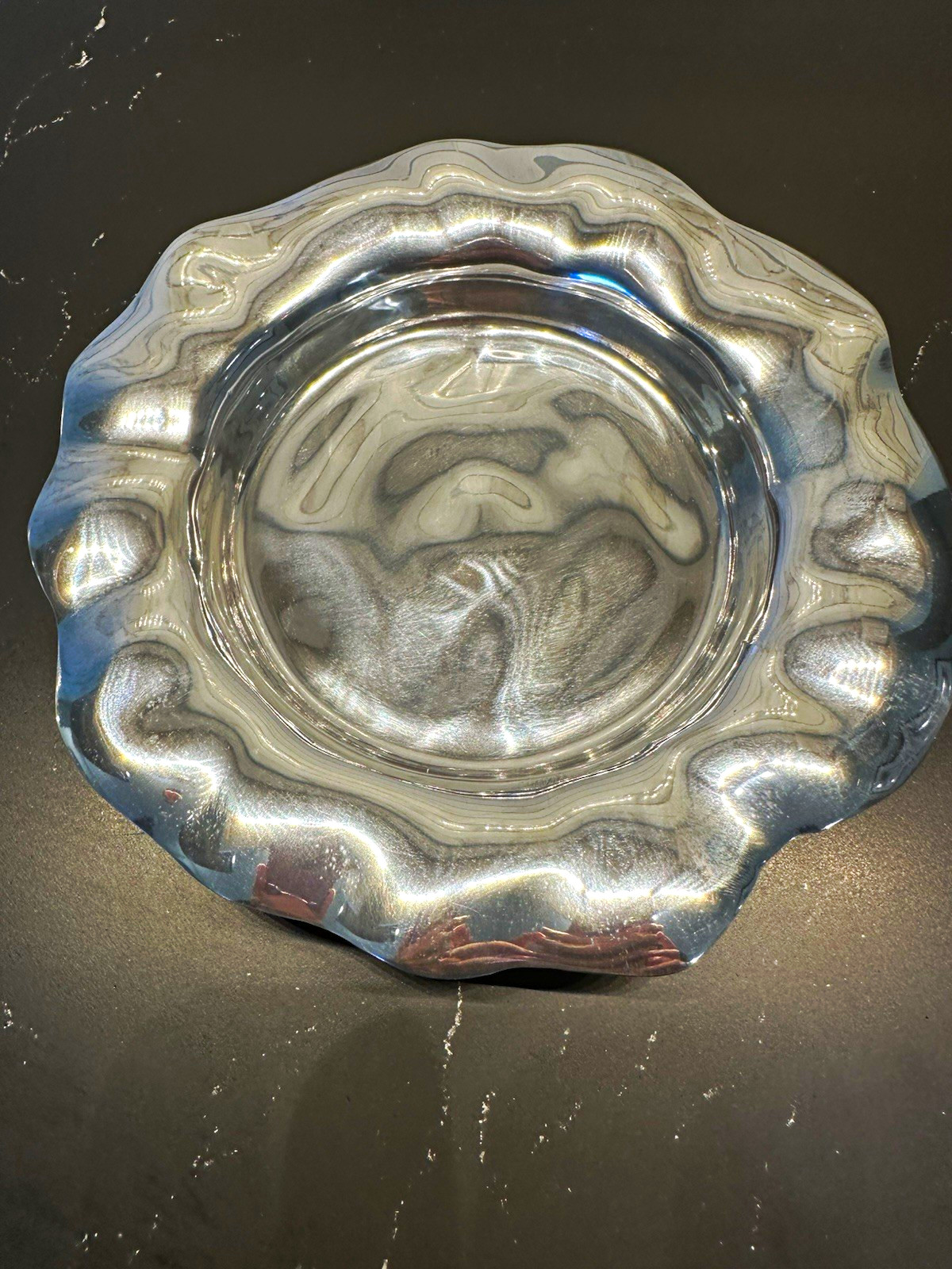 Lenox Organics Ruffle Edge Aluminum Wine Bottle Coaster Silver 7.25 in