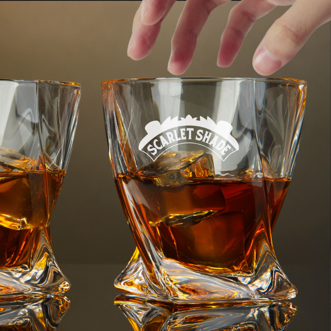 Custom Engraved Scarlet Shade Whiskey Glass – 10 oz Twisted Rocks Glass