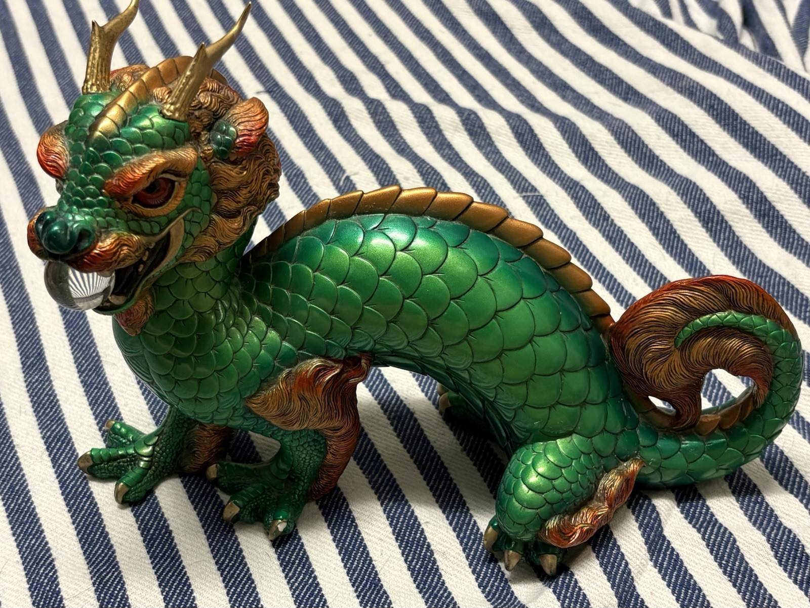RARE Windstone Editions Oriental Sun Dragon RETIRED Green Color