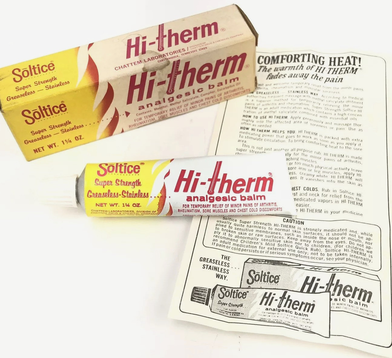 Vintage Soltice Hi Therm Box Metal Tube Drug Store Pharmacy Advertising 80s Prop