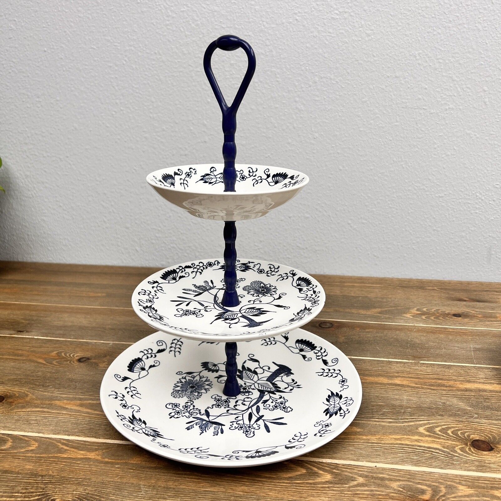 Vintage 3 Tier Serving Tray Plates Gailstyn Co Blue Lin 611 Blue Lin  Made USA