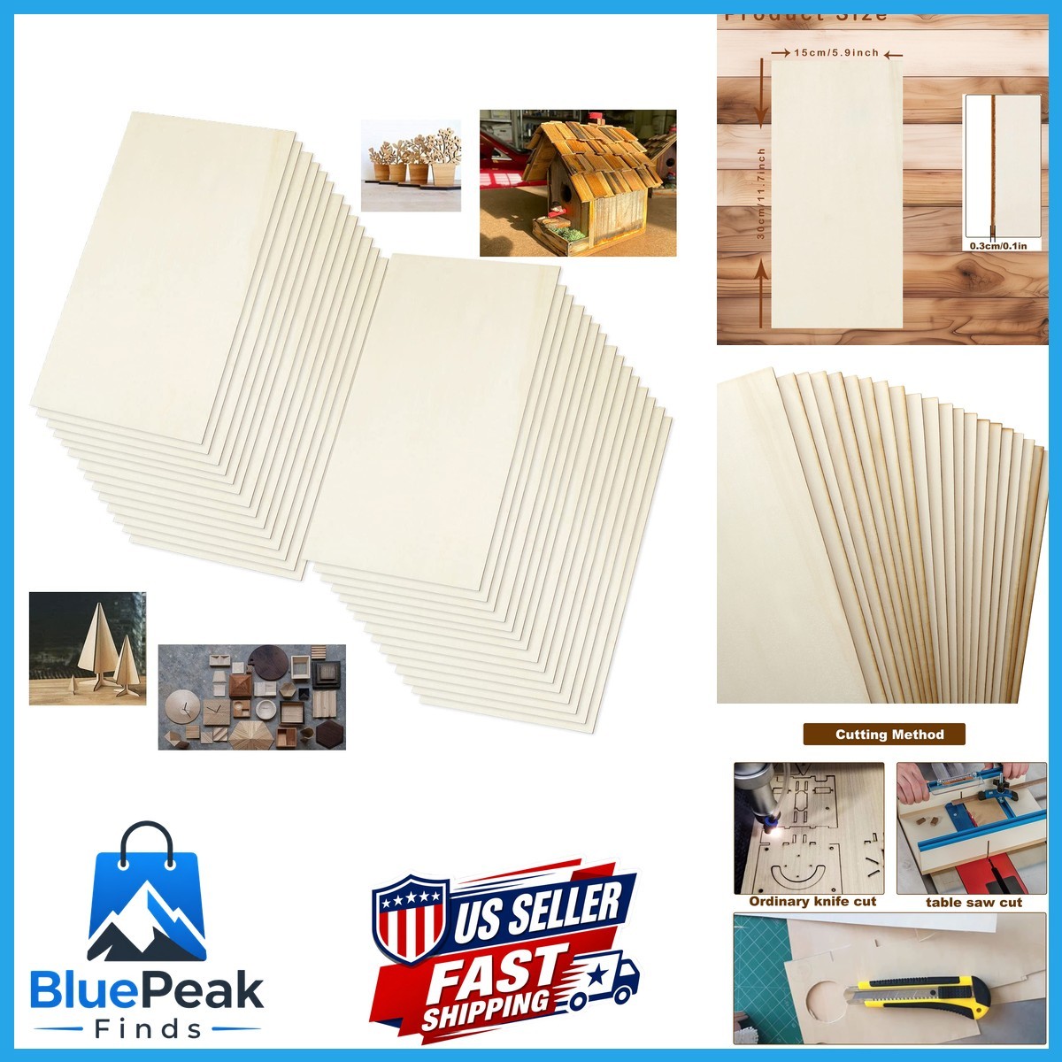 LANIAKEA Rectangle Unfinished Wood Pieces 6 x 12 Inch, 25 Pcs Blank Basswood