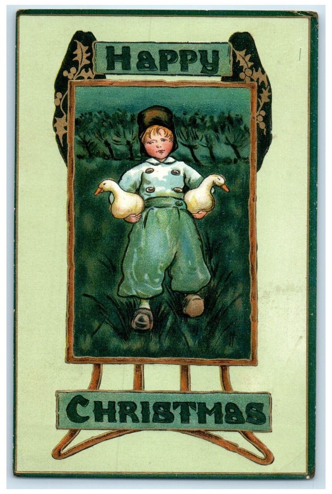 1911 Christmas Dutch Boy And Goose Tuck\'s Embossed Wells Maine ME Postcard