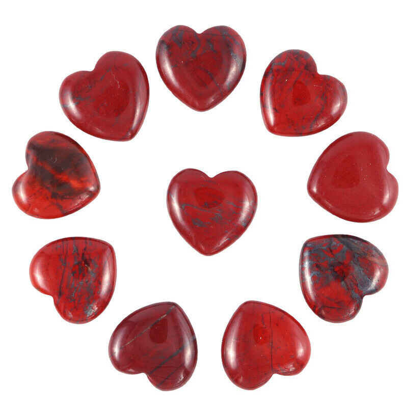 50pcs Natural Red Jasper Healing Crystal Heart Gemstone for Home Decor 20x8mm