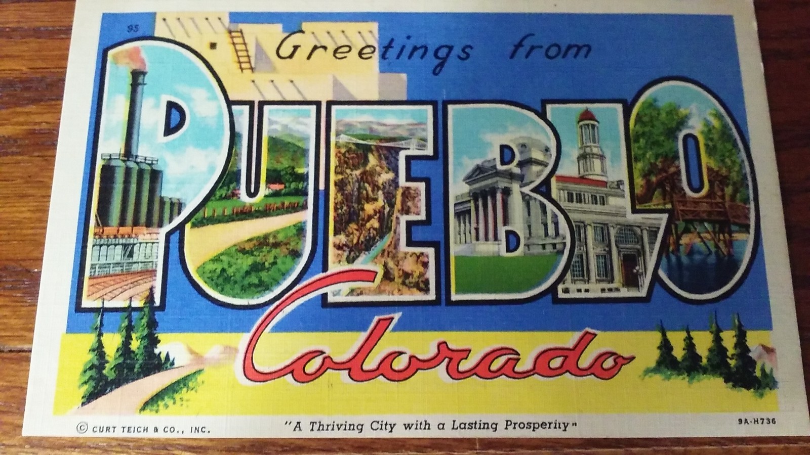 Greetings from Pueblo Colorado Vintage Linen Postcard #95 Curt Teich 1930\'s-40\'s Greetings from Pueblo Colorado Vintage Linen Postcard #95 Curt Teich 1930\'s-40\'s