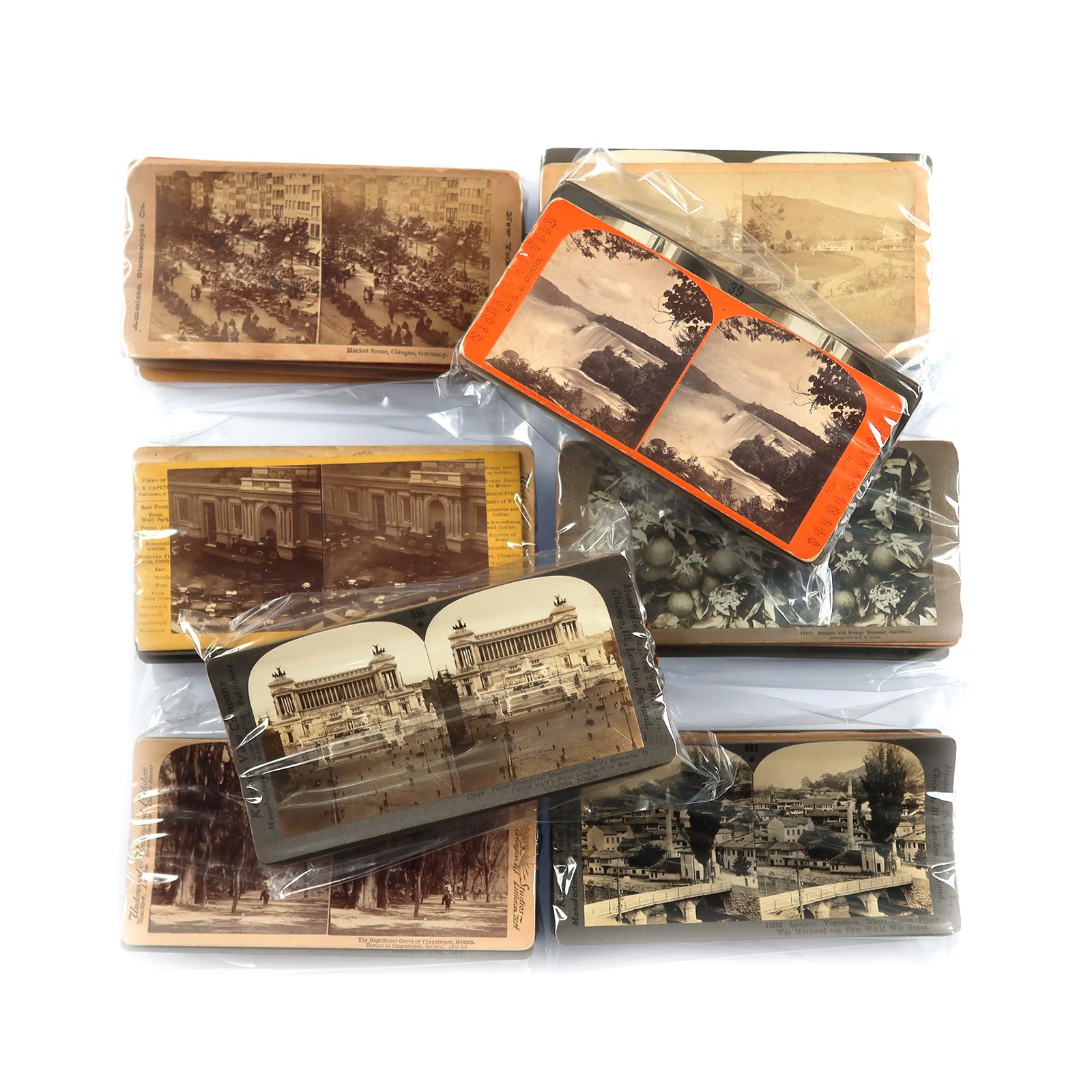 14 Antique Stereoview Cards Lot - Original Mixed 1860s-1930s Historical Photos