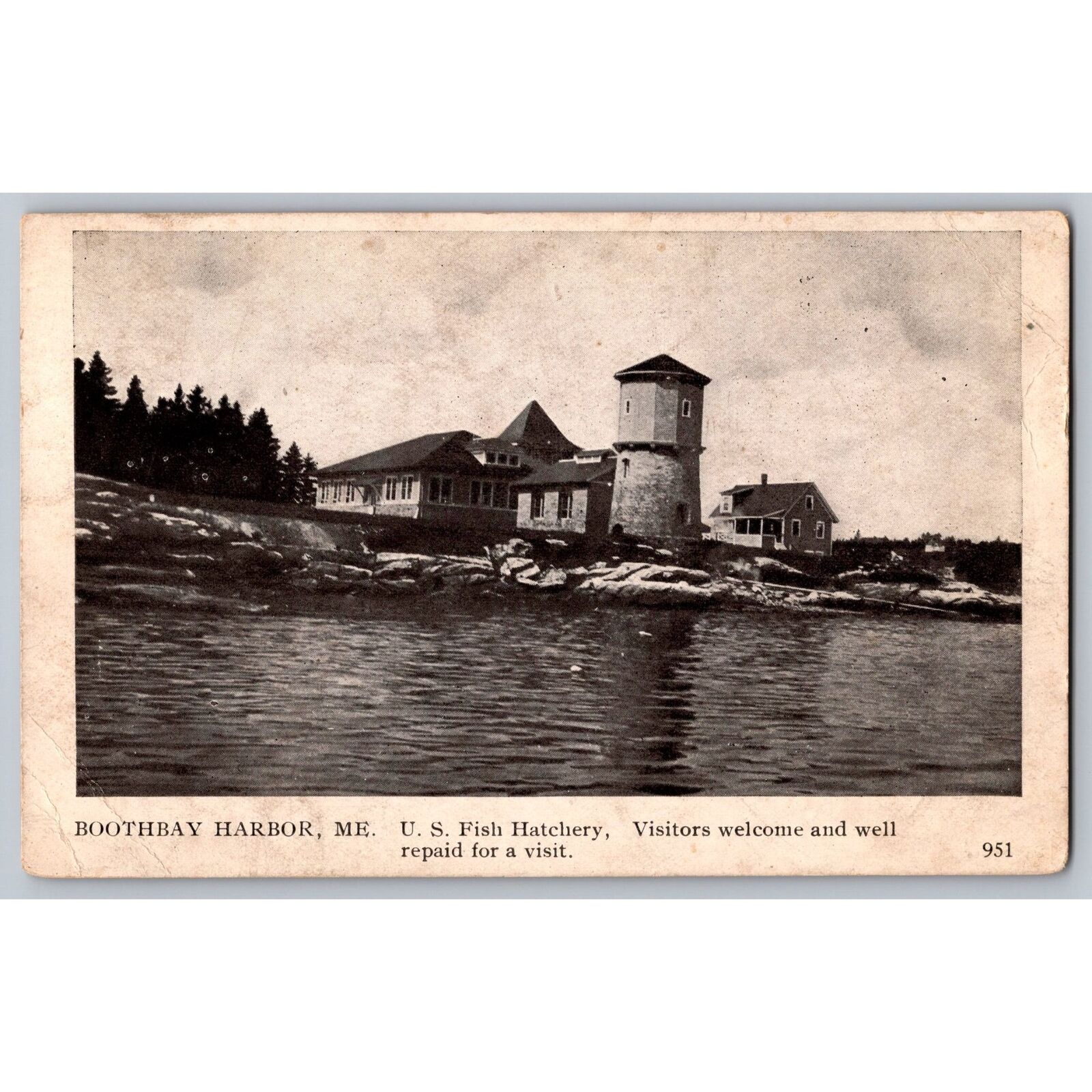 Postcard  Posted 1928 Maine  Boothbay Harbor U. S. Fish Hatchery #786
