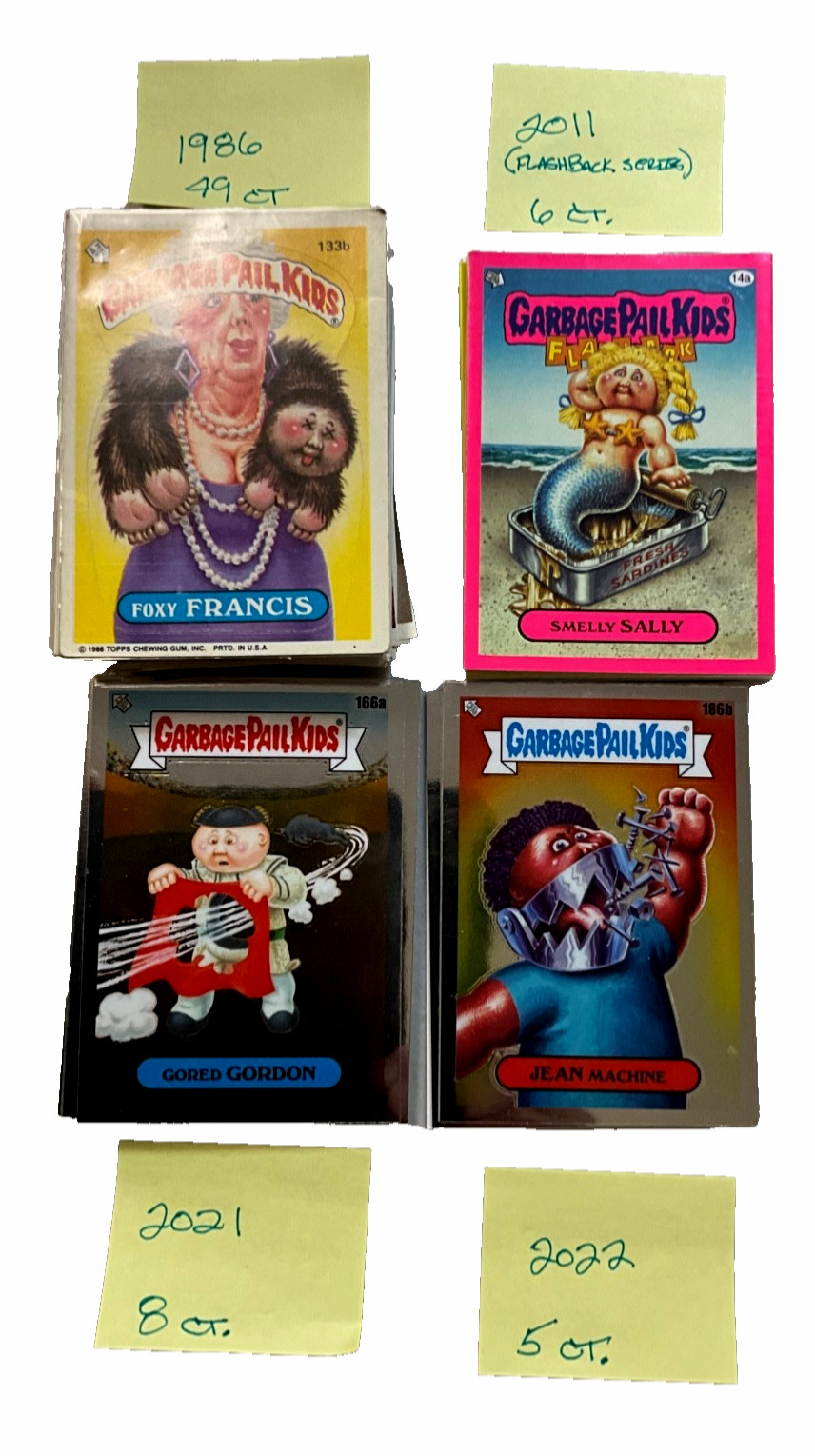 Garbage Pail Kids Stickers, Topps 1986 (49 Ct.)-2022 (Remainder).Conditions vary Garbage Pail Kids Stickers, Topps 1986 (49 Ct.)-2022 (Remainder).Conditions vary