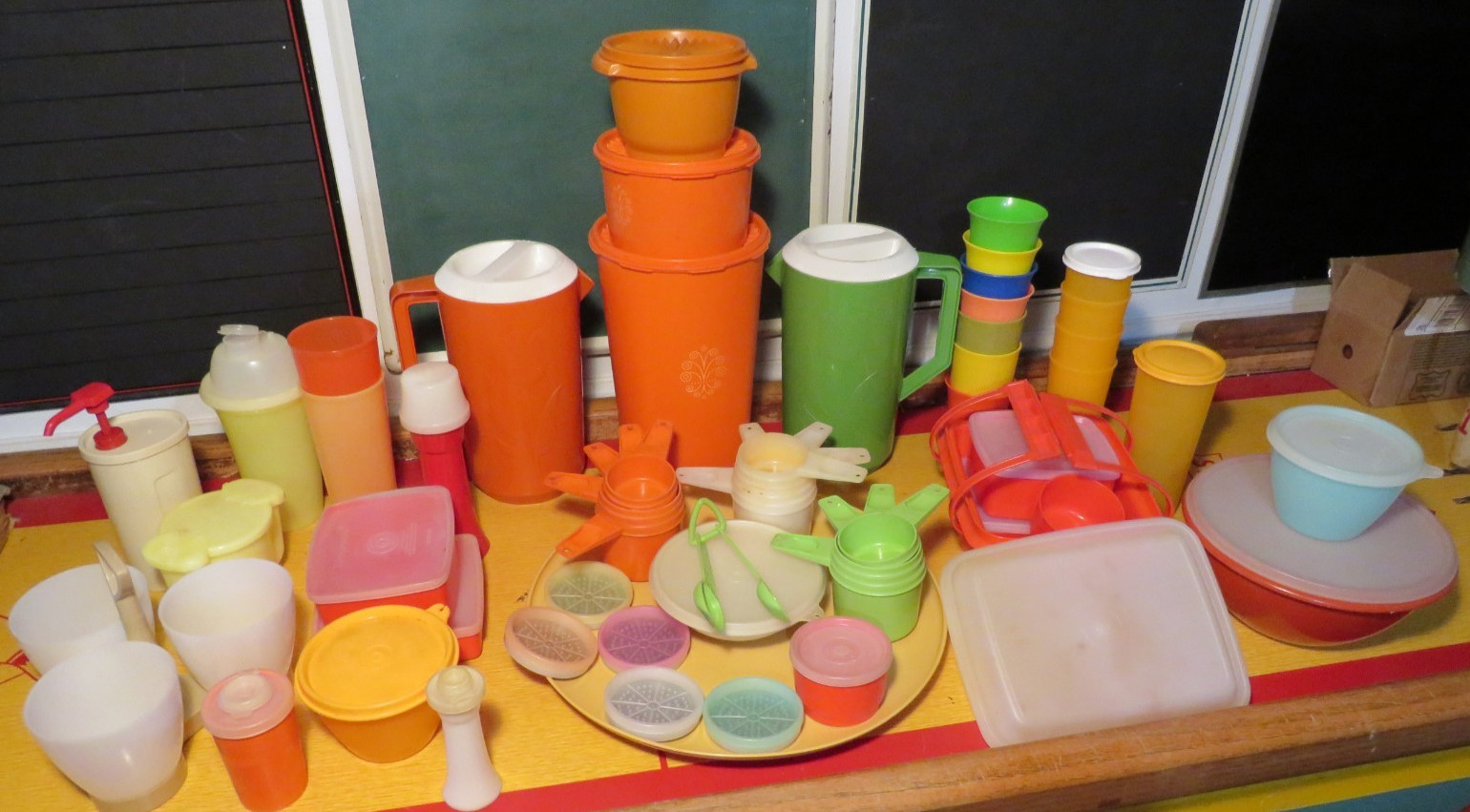 Vintage HUGE Tupperware Lot Canisters, Trays, Pitchers, Measuring Cups, Shakers