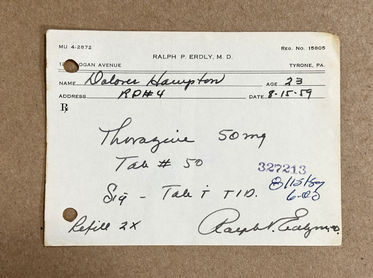 VTG August 1959 prescription for THORAZINE - schizophrenia psychosis behavior