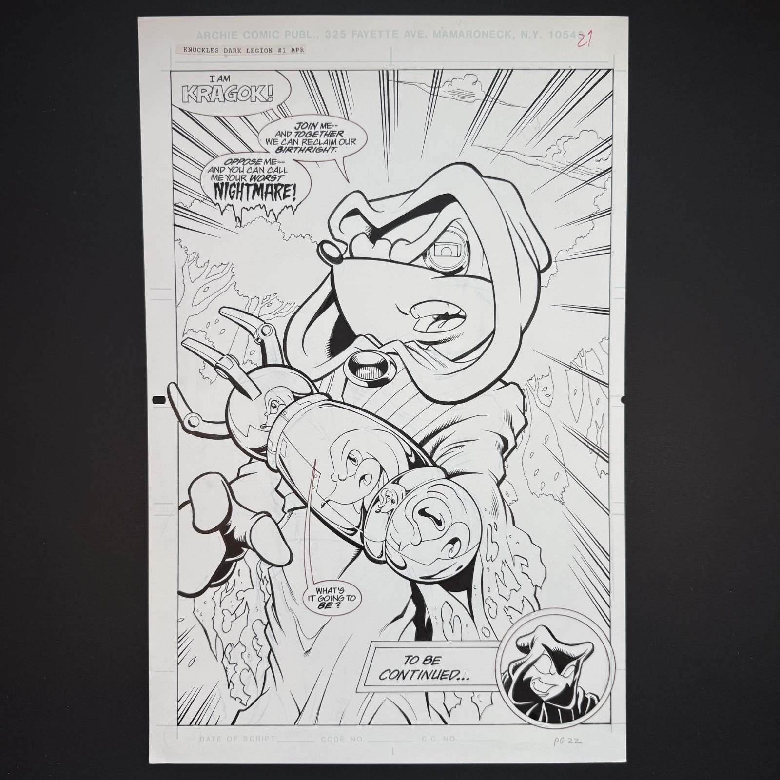 Knuckles the Echidna #1 VILLAIN REVEAL Original Art Splash Sonic Archie 1997