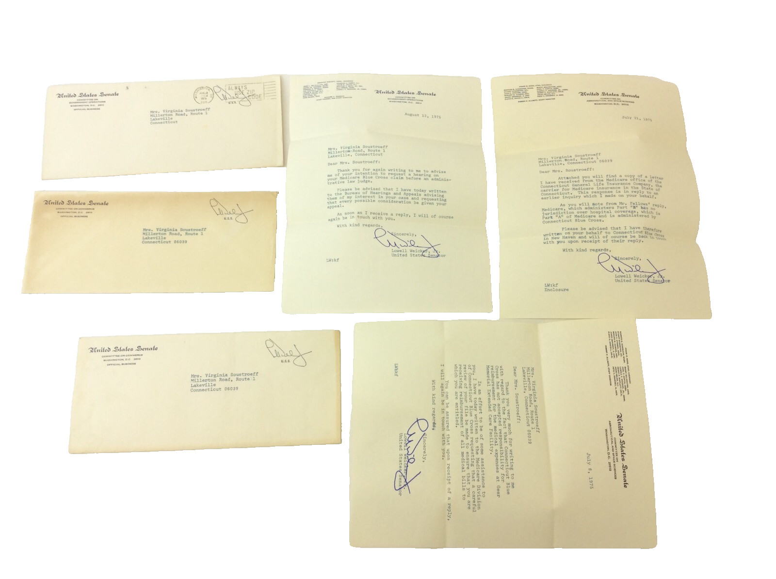 Lot 1970s Senator Lowell Weicker Jr. Autopened Letters Correspondence Ephemera