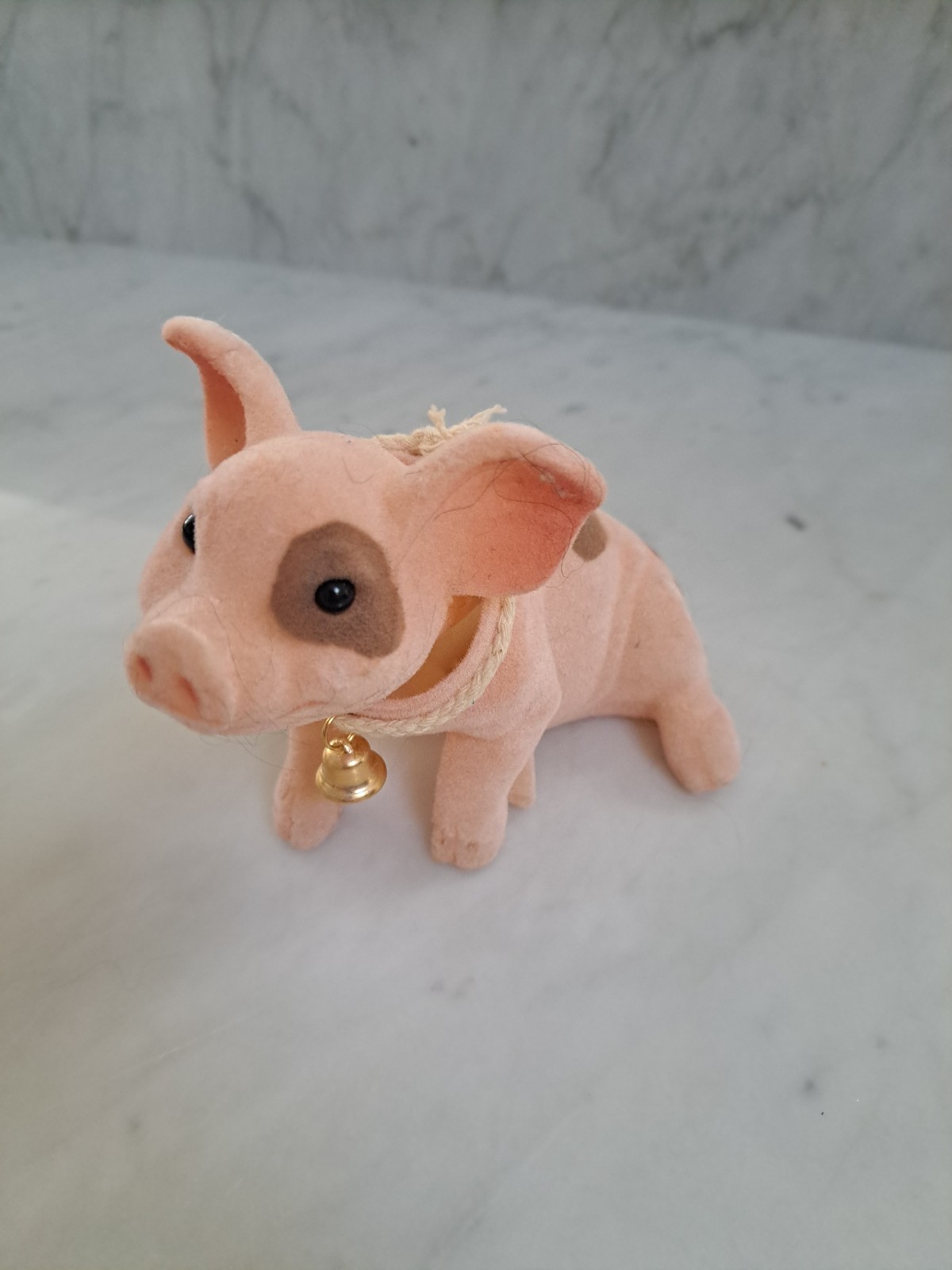 Retro Fuzzy Brown Pig Nodder - Glass Eyes & Unused Dash Sticker - 5.5\