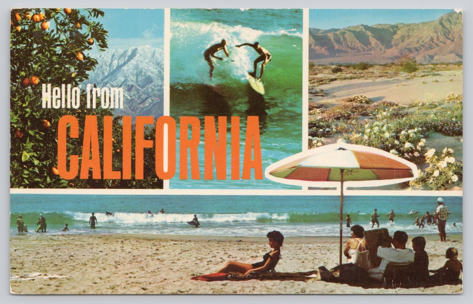 Vtg Hello From California Postcard Mike Roberts Surfing Beach Desert 1970s Vtg Hello From California Postcard Mike Roberts Surfing Beach Desert 1970s