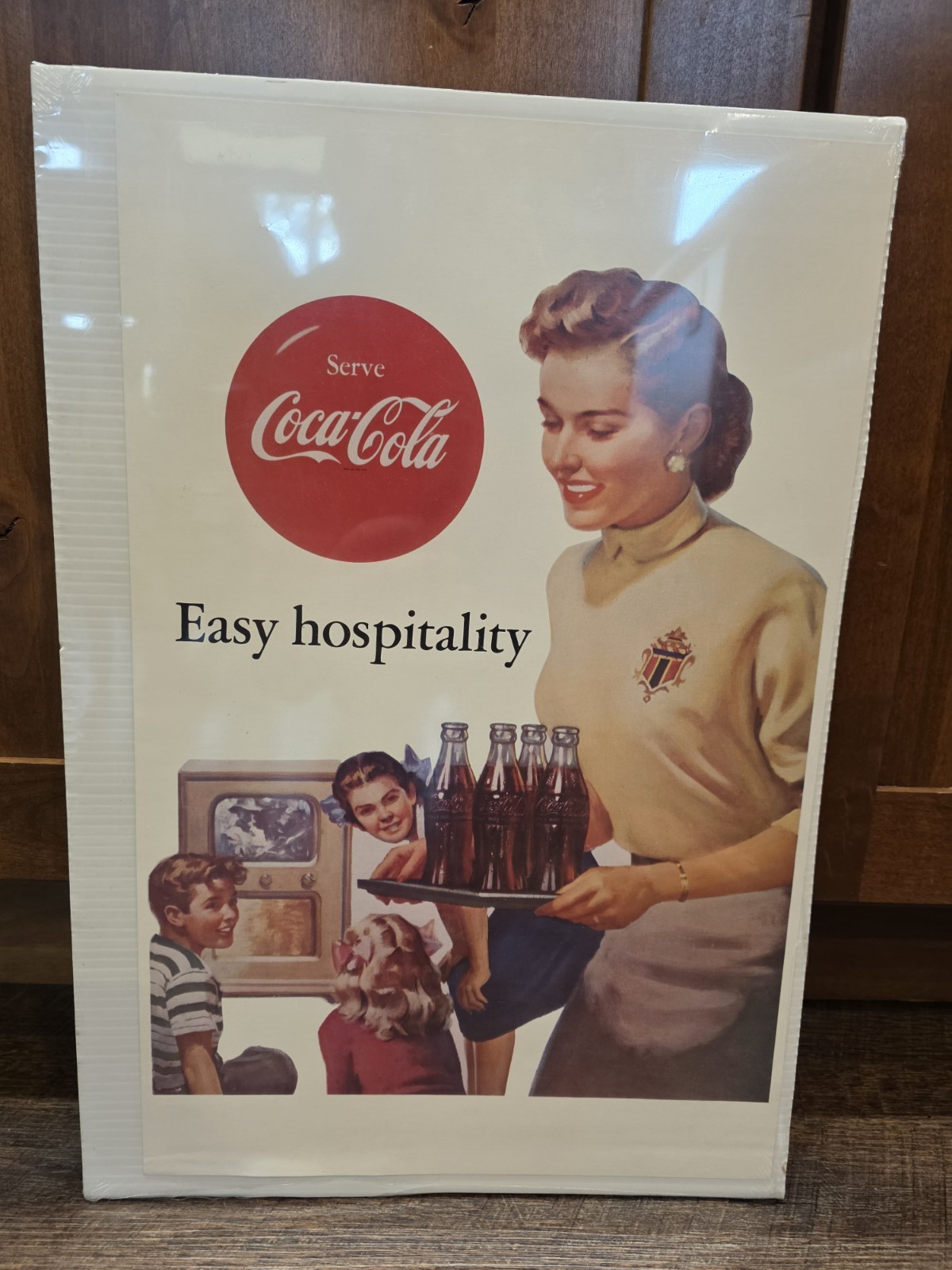 Vintage 1950s Coca-Cola Easy Hospitality Sign Retro TV Mid Century Soda Poster