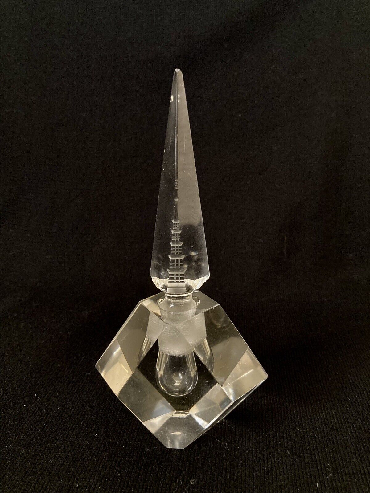 Vintage Hand Cut Lead Crystal Pagoda Perfume Bottle 6\