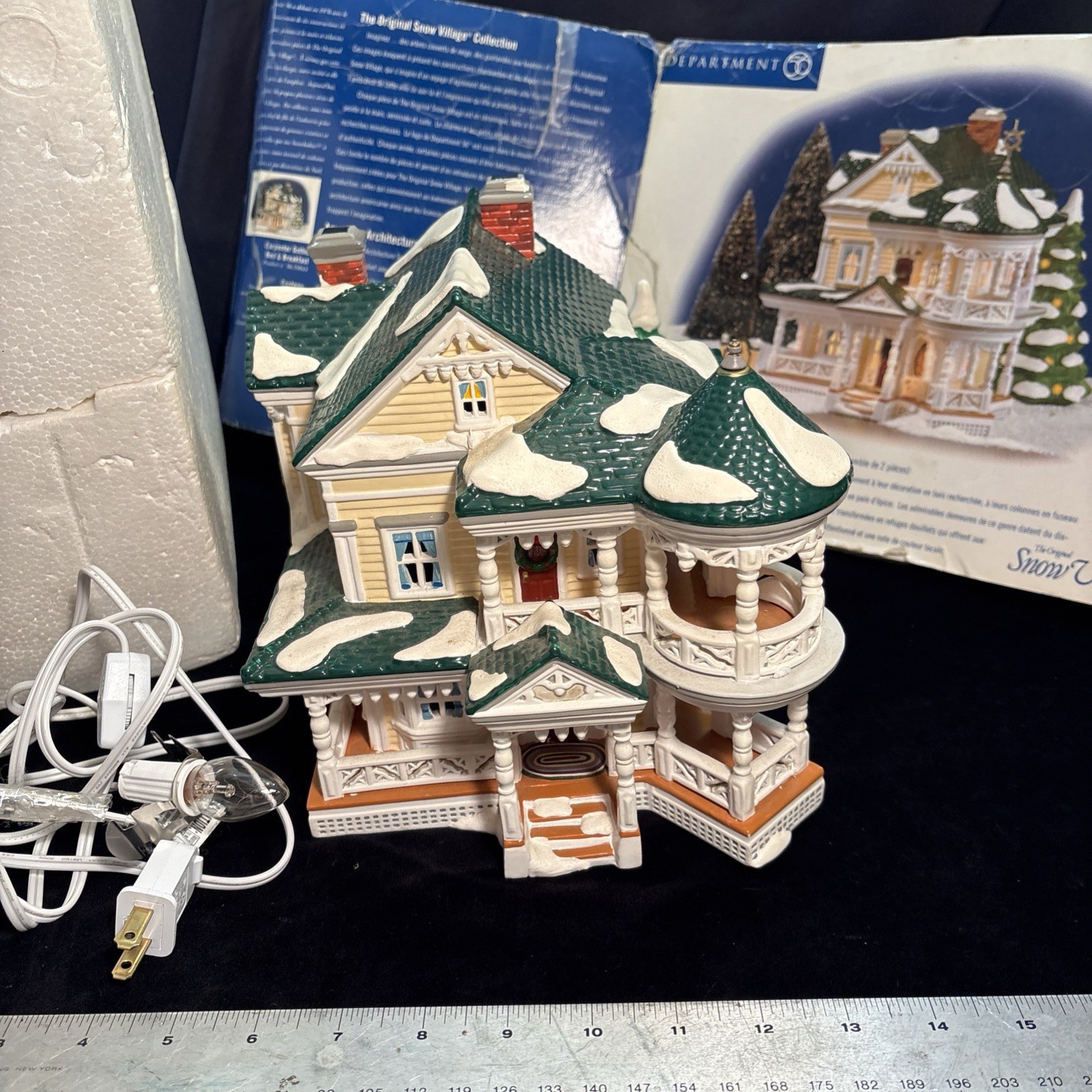 Dept 56 Snow Village Carpenter Gothic Bed & Breakfast Missing Finial & Sign