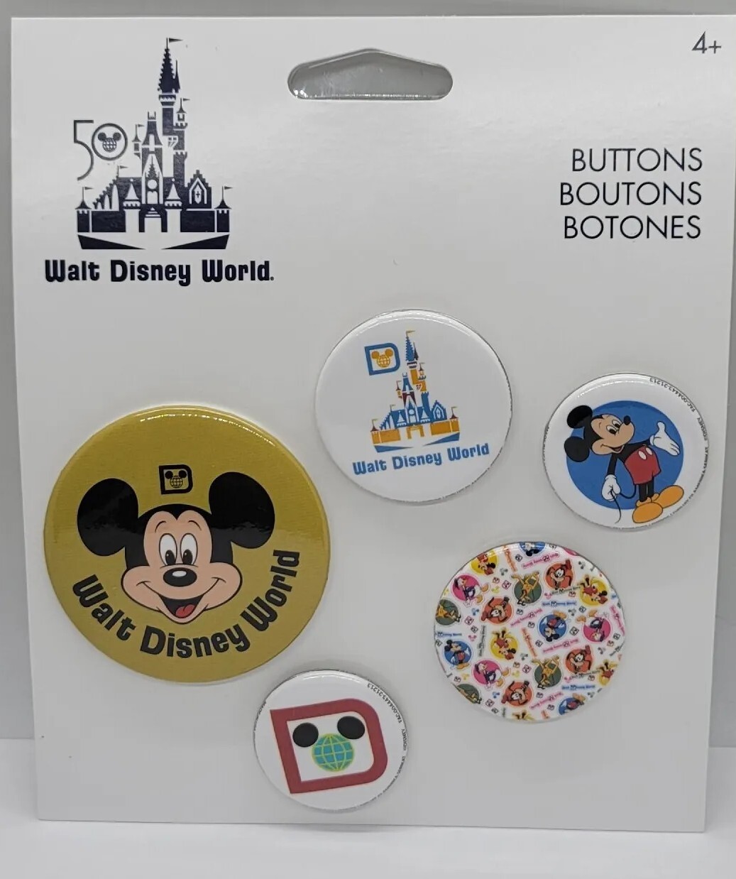 Disney Parks The Vault Walt Disney World 50th Anniversary 5 Piece Button Set