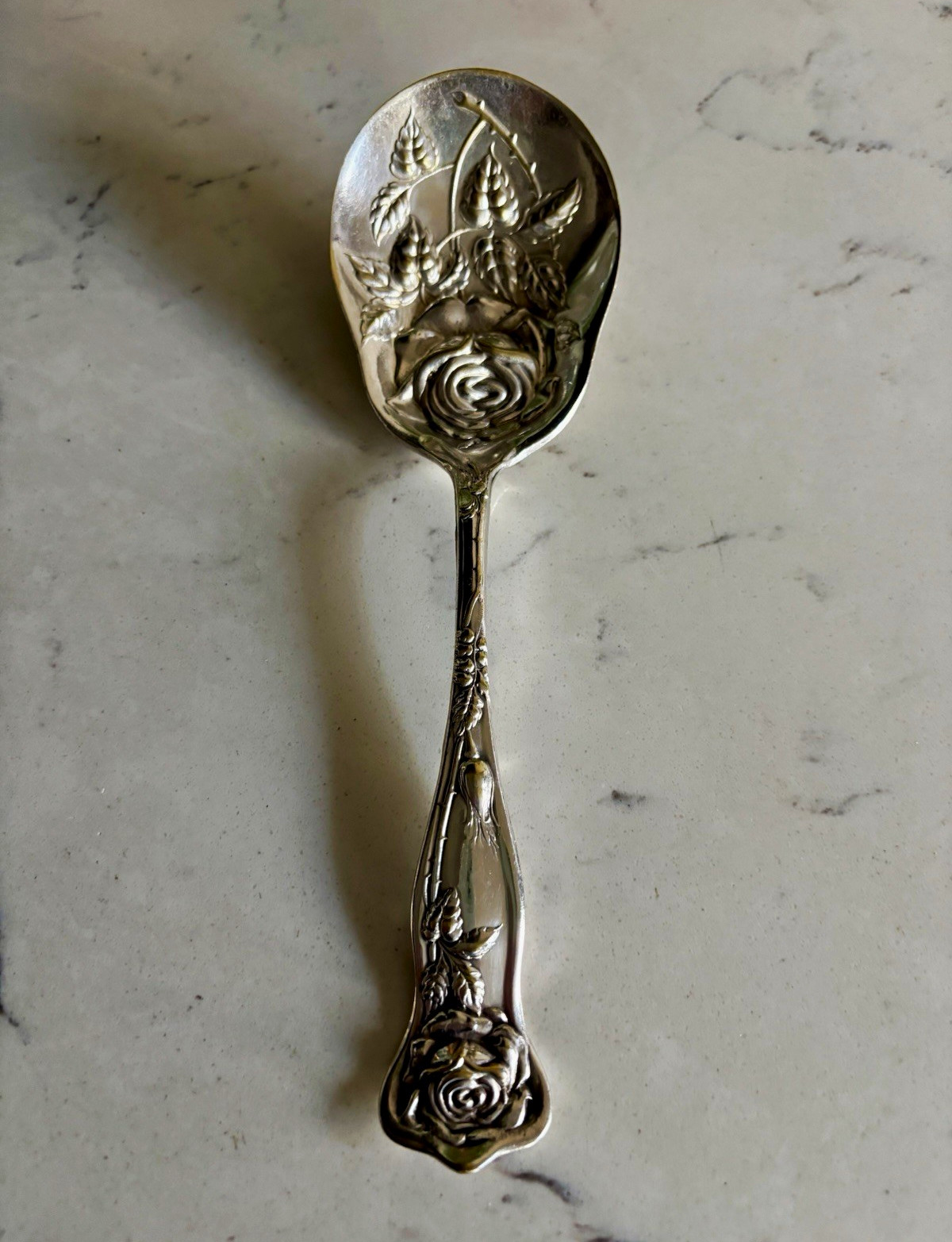 Antique Berkshire Silver Co silver plate rose casserole serving spoon.