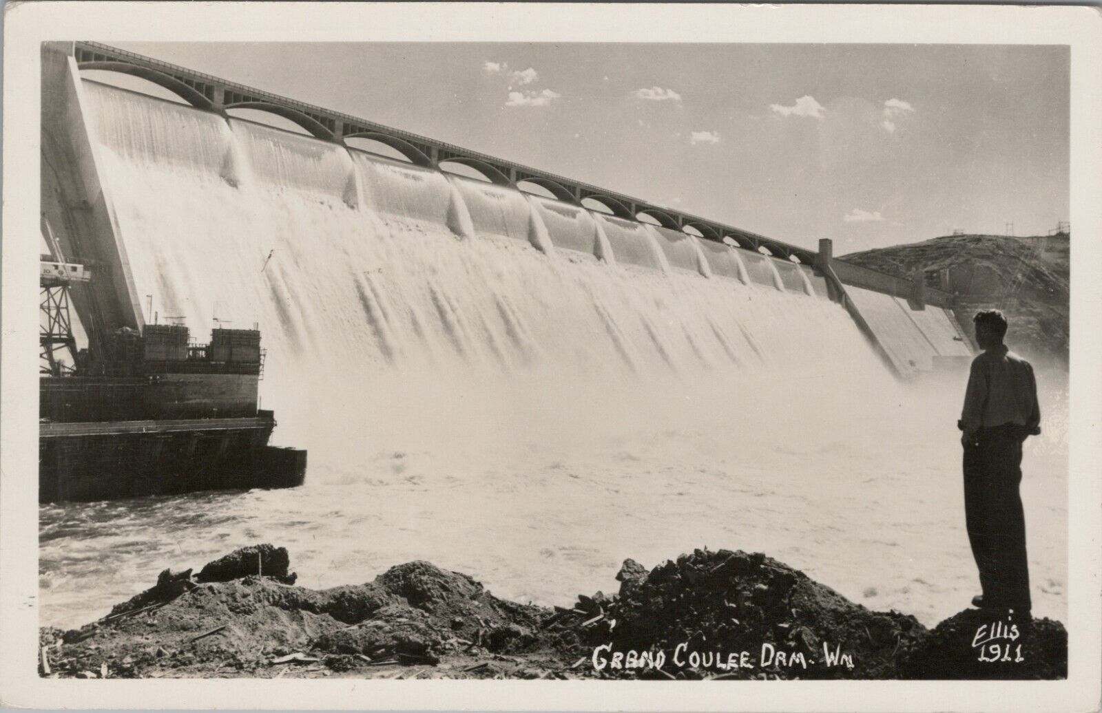 RPPC Grand Coule Dam WA Washington Man 1930-1940s Ellis photo postcard G426