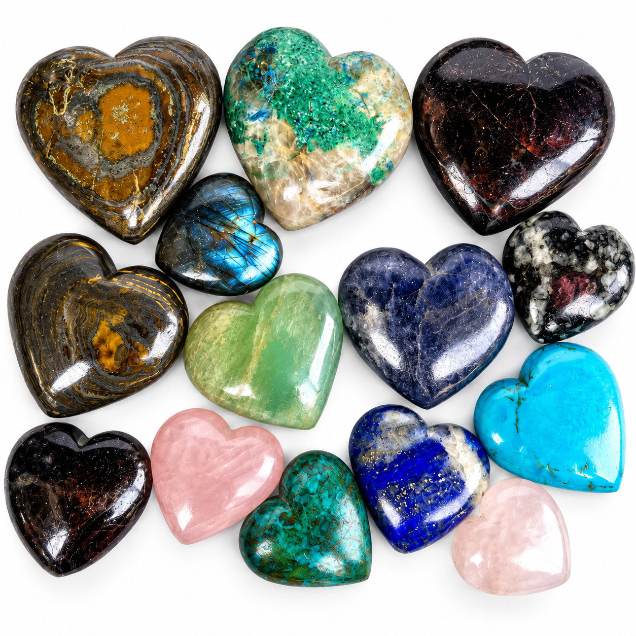 Wholesale Assorted Gemstone Mixed Heart Pack 14 Pcs 325g Natural Stones 25-43mm