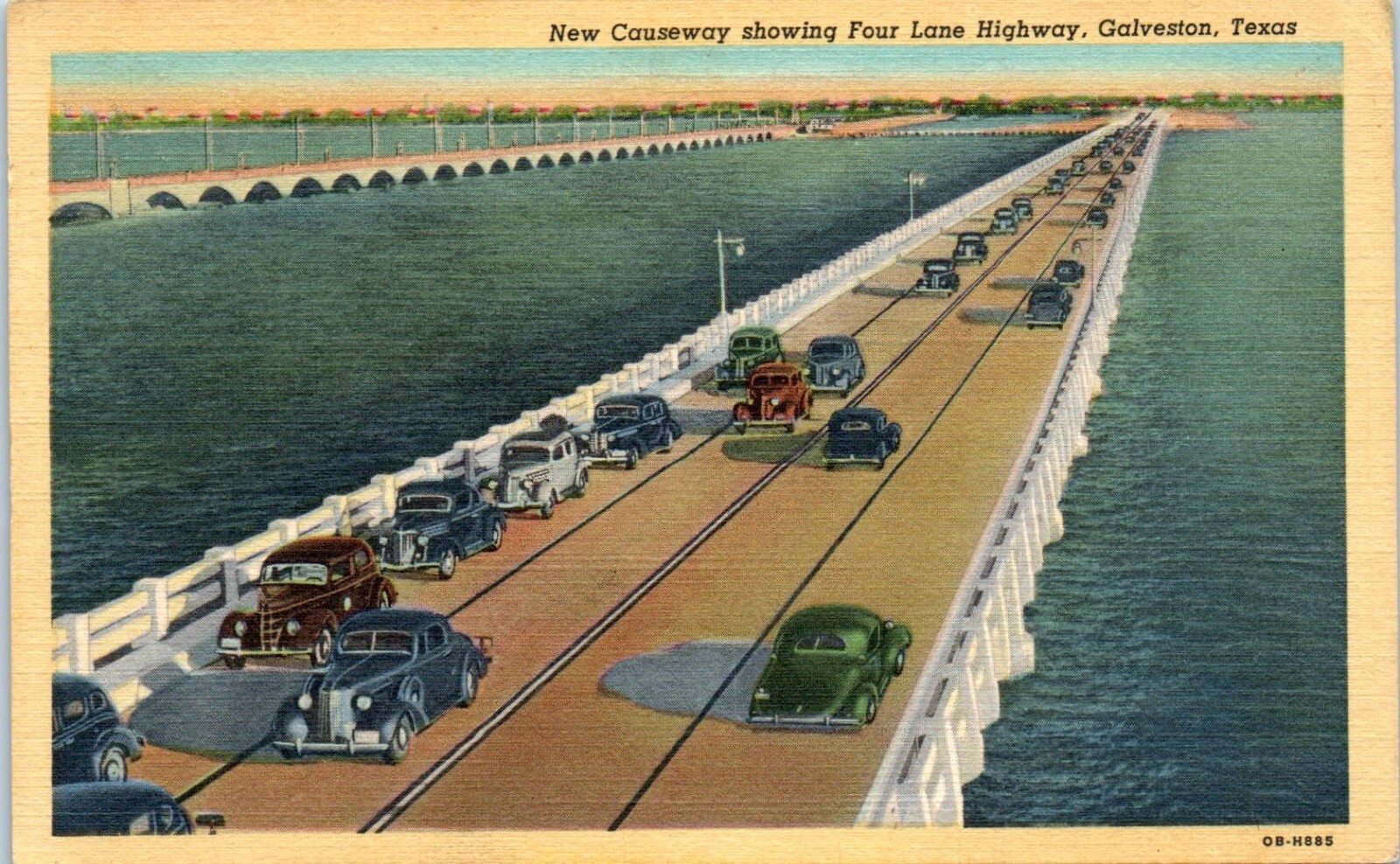 New Causeway Showing Four Lane Highway, Galveston, Texas Postcard