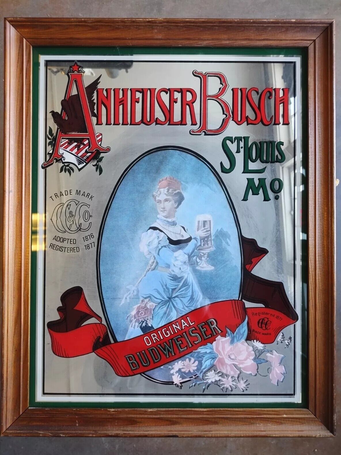 Vintage Anheuser Busch Budweiser Mirror Sign Beer Advertising Collectible Bar