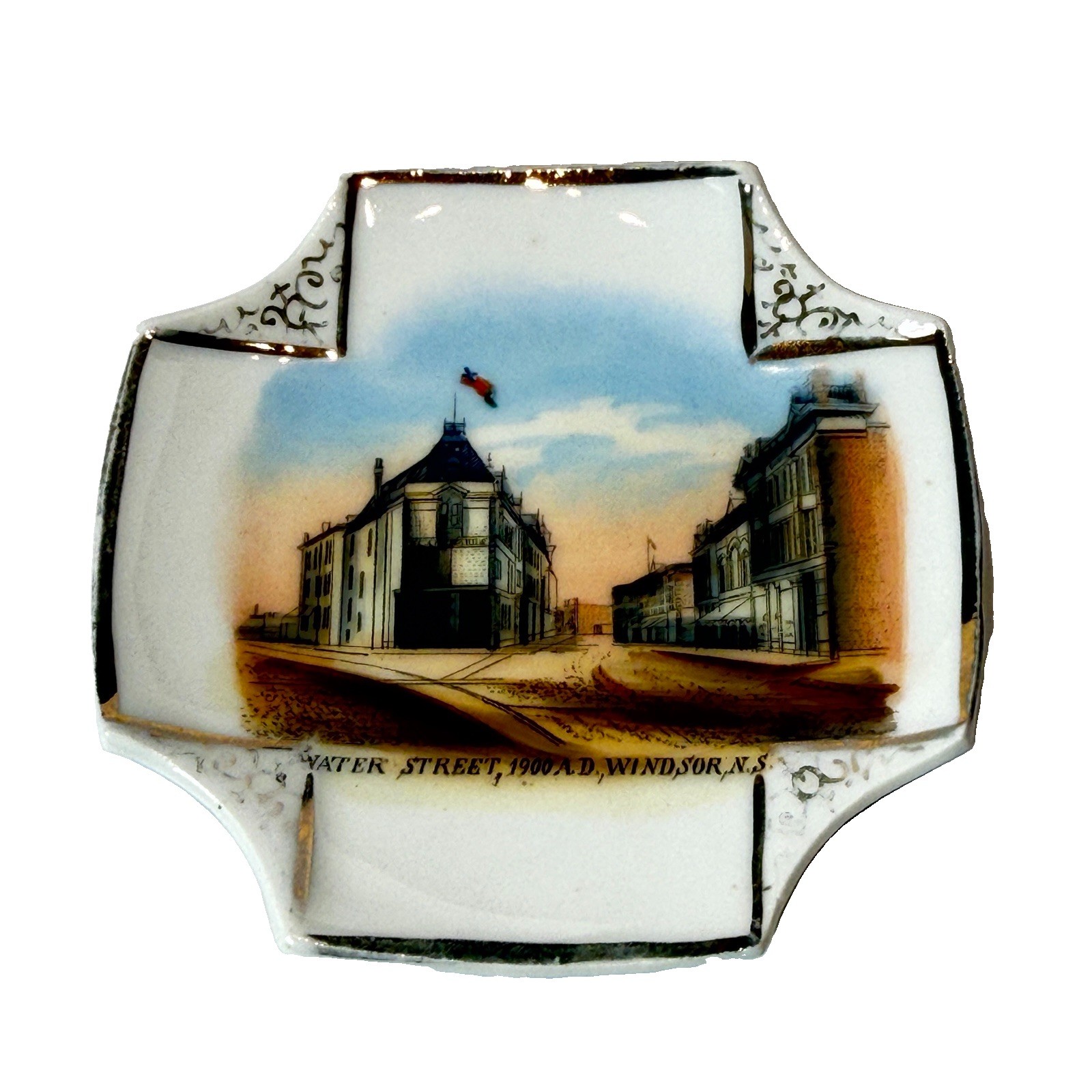 WATER ST - WINDSOR Nova Scotia NS CANADA Souvenir CHINA  Trinket ANTIQUE PLATE