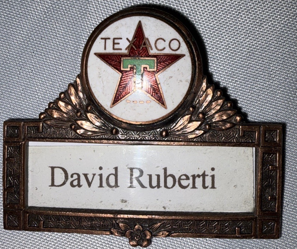 Vintage TEXACO Employee Name Badge David Ruberti Gas Station Oil Company