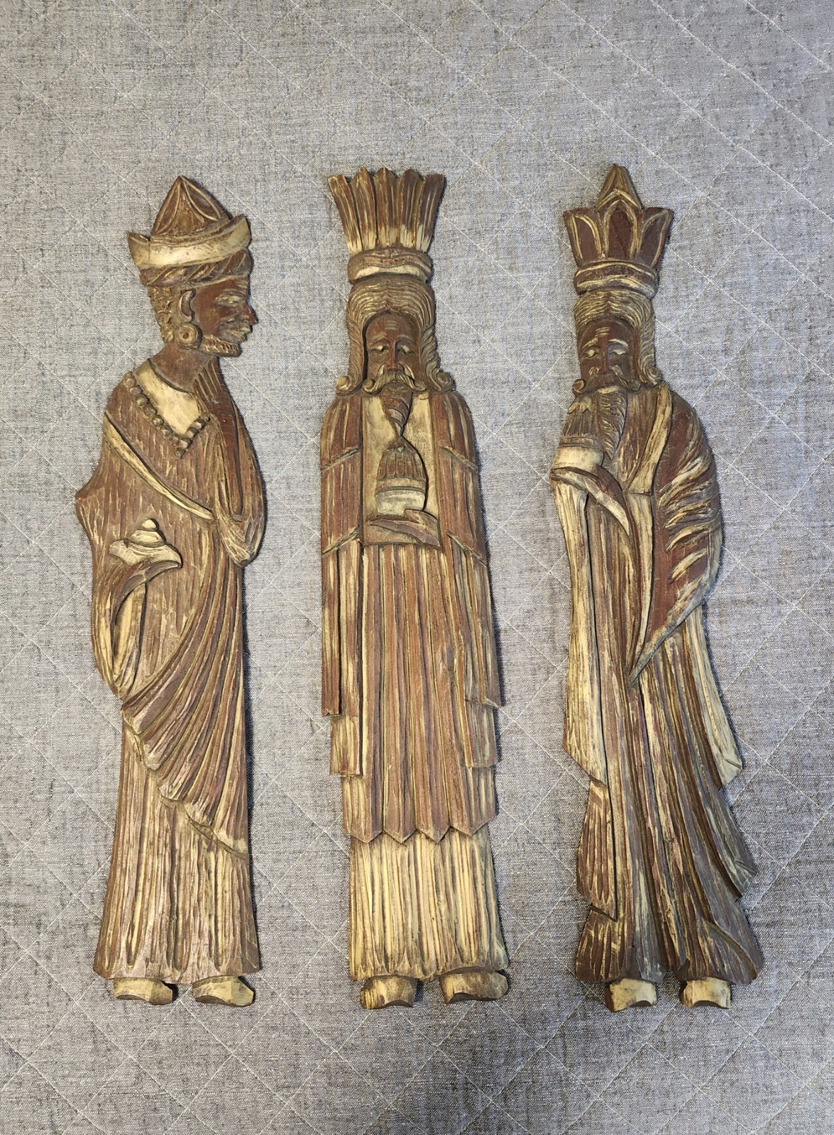 3 Vintage Hand Carved Wood Wise Men Kings Wall Art Christmas Decor 24 