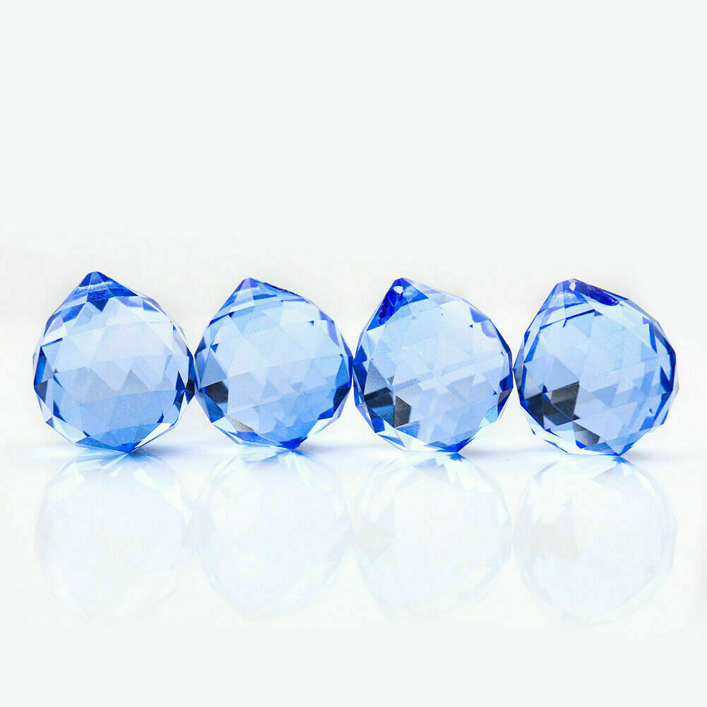 5PC 30MM Light Blue Crystal Cut Prism Ball Suncatcher Chandelier Pendant Glass