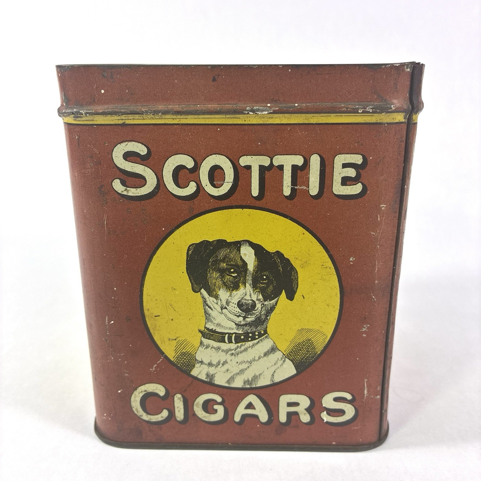 Antique Adv Humidor Cigar Tin Scottie Dog Jack Russell Terrier Richmond VA READ