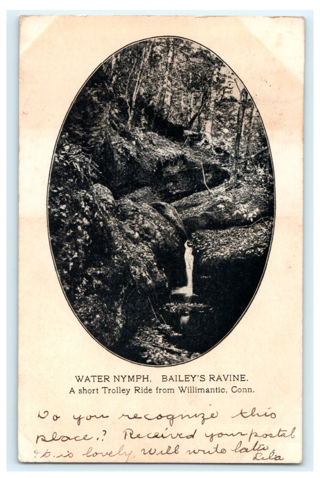 1905 Water Nymph Bailey\'s Ravine Short Trolley Ride From Willimantic CT - Posted