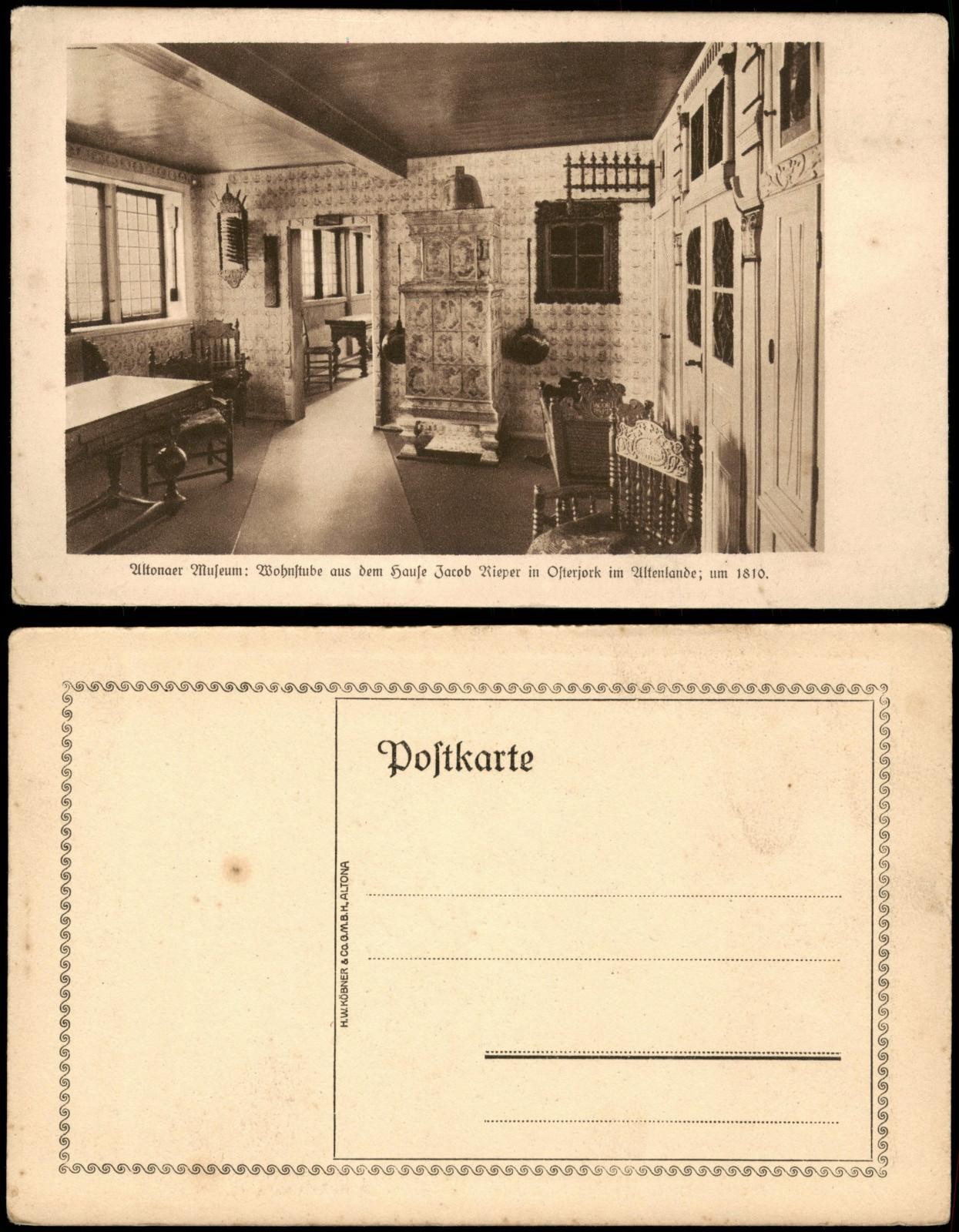 Postcard Altona-Hamburg Altonaer Museum - living room 1922