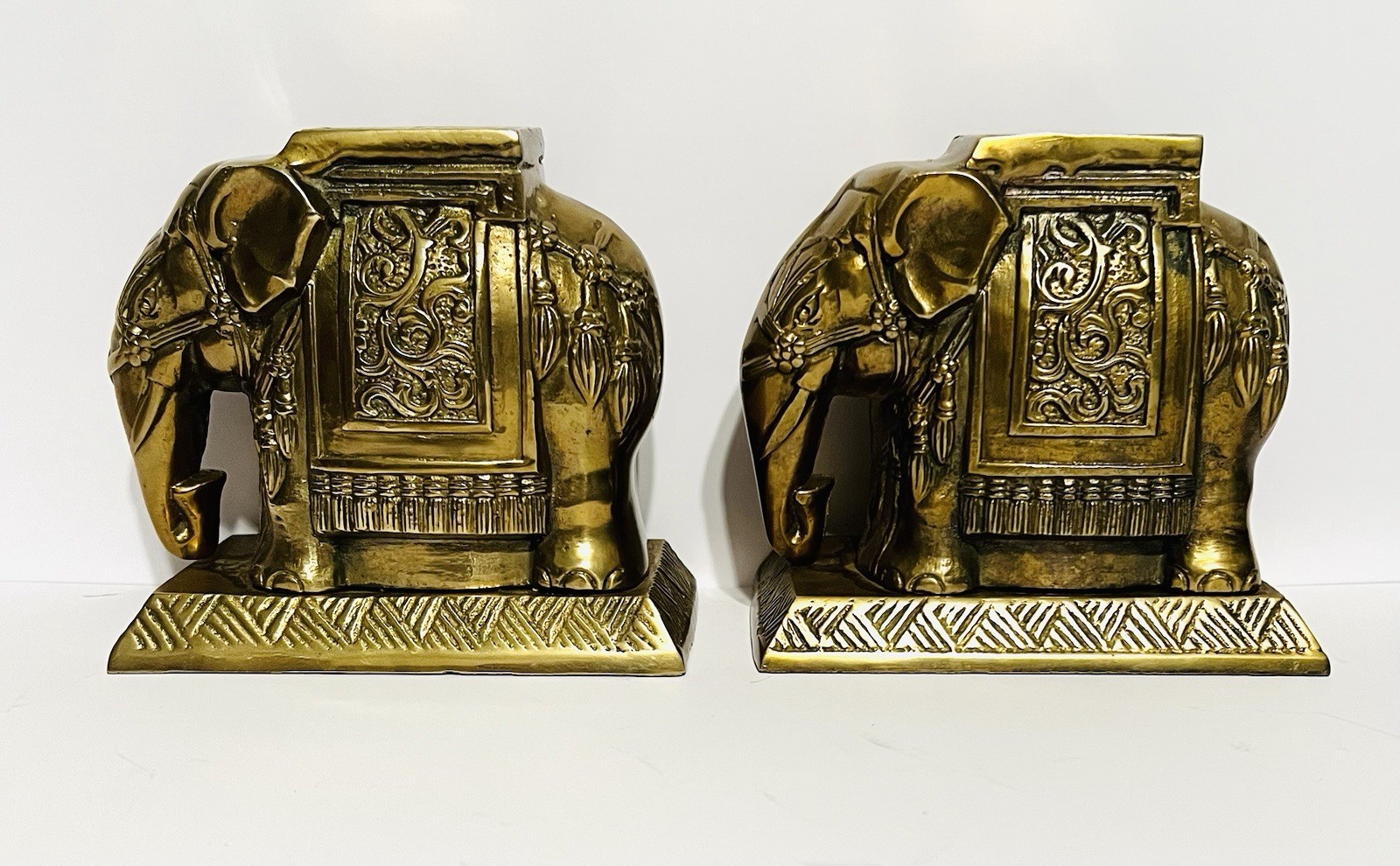 Vintage Heavy Brass Elephant Book Ends Library 4.75 Inches Tall