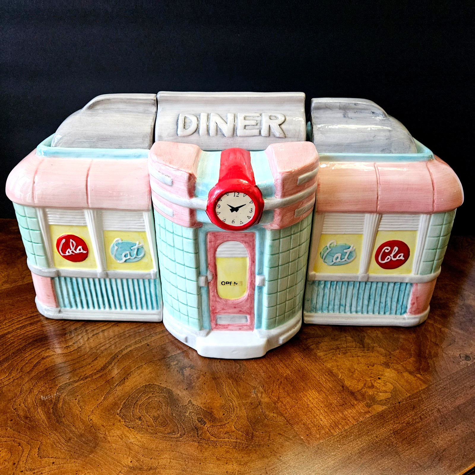 RARE Vintage Set of 3 Oggi 1950\'s American Diner Series Lidded Ceramic Canisters