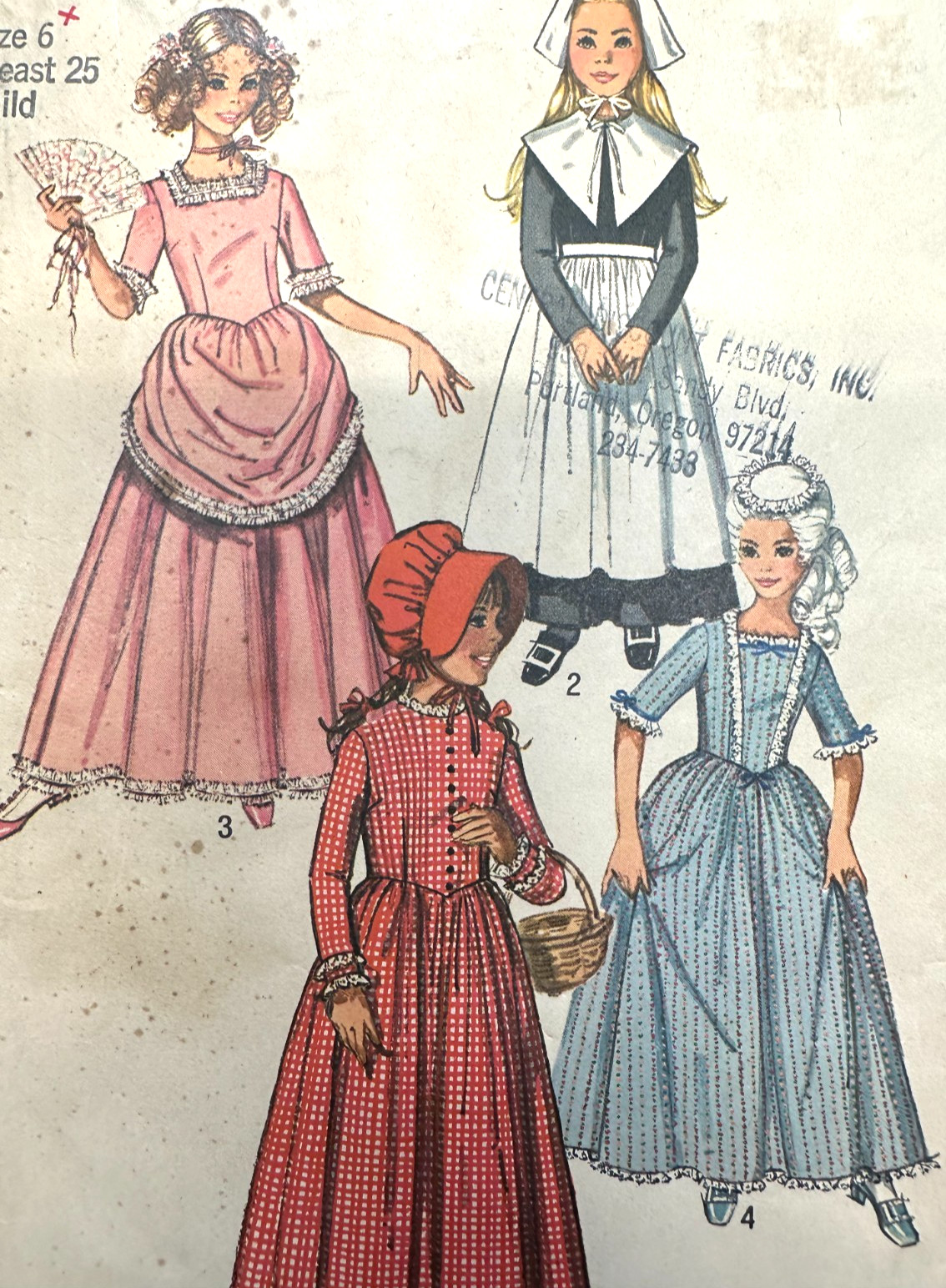 1970s Girls Costume Pattern Colonial Puritan Country Dress Simplicity 9136 Sz6