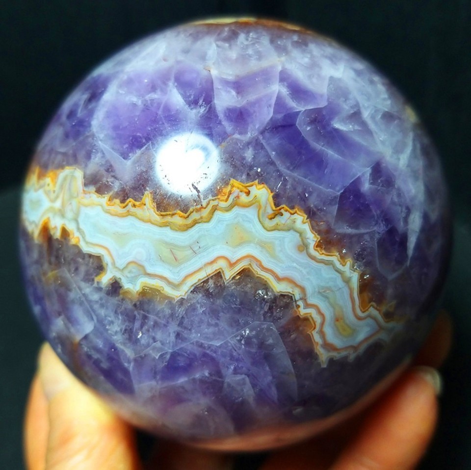 RARE 780G Natural Polished Banded Agate Amethyst Symbiosis Agate Ball AB1625