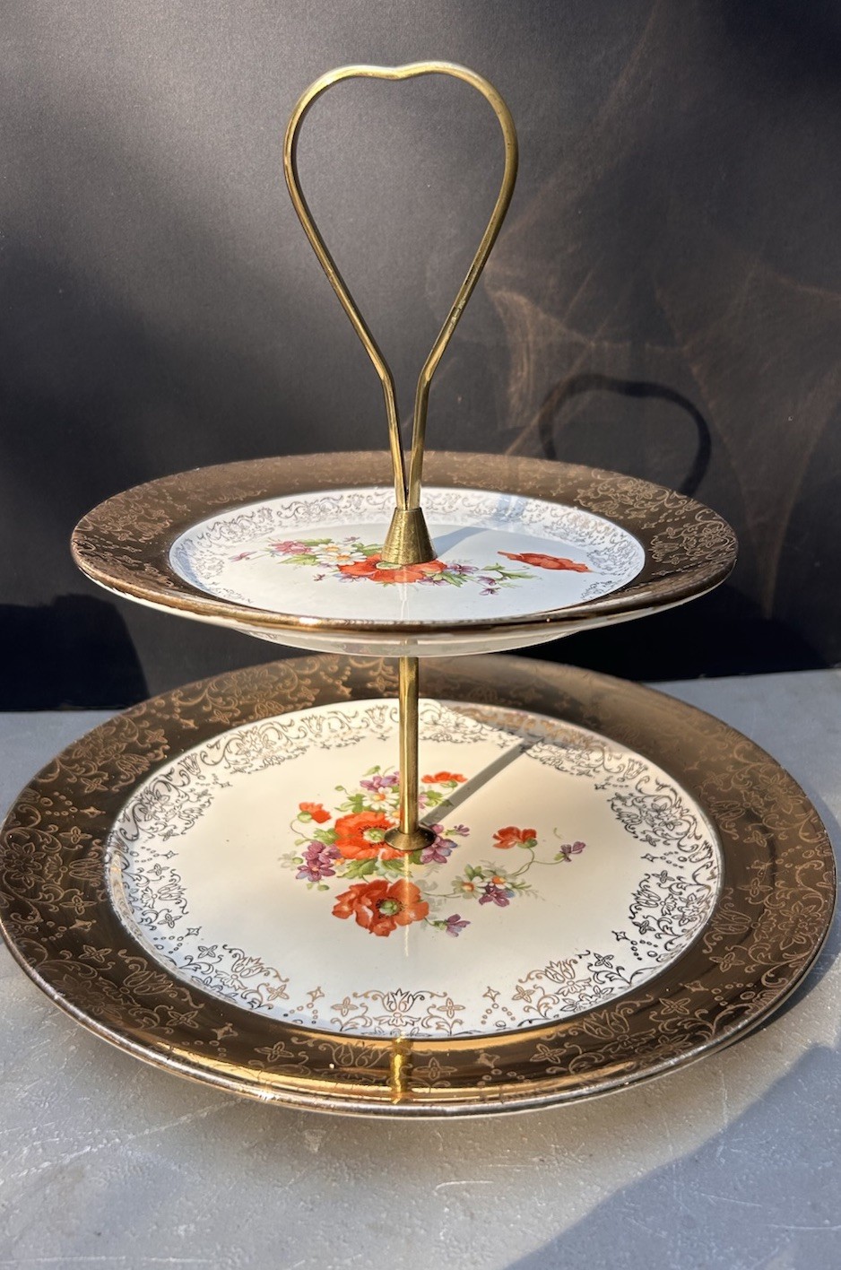 Vintage 1940s 2-Tier Serving Tray Heavy 22k Gold Trim Crest-O-Gold by Sabin
