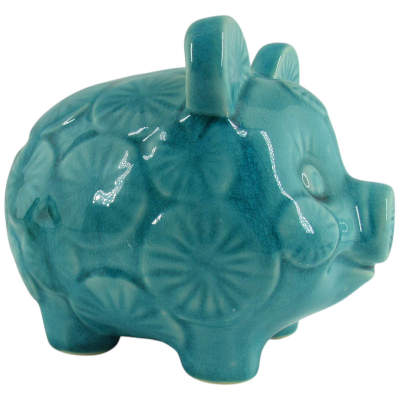 Turquoise Ceramic Piggy Bank Coin Saver Retro Flower Design Kid Gift Home Decor