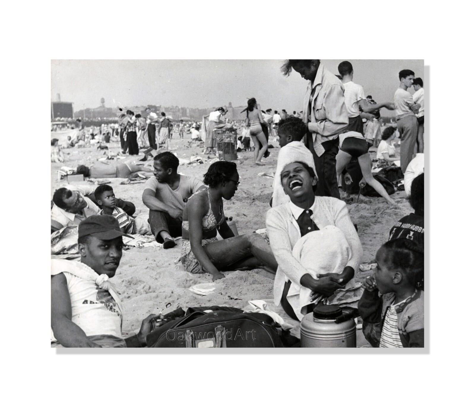 1950s Crowded New York City Beach Scene, Family Fun, Vintage Photo Reprint