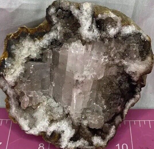 Square Awesome SELENITE GYPSYM Quartz Calcite Faceted Geode RARE Smokey Black