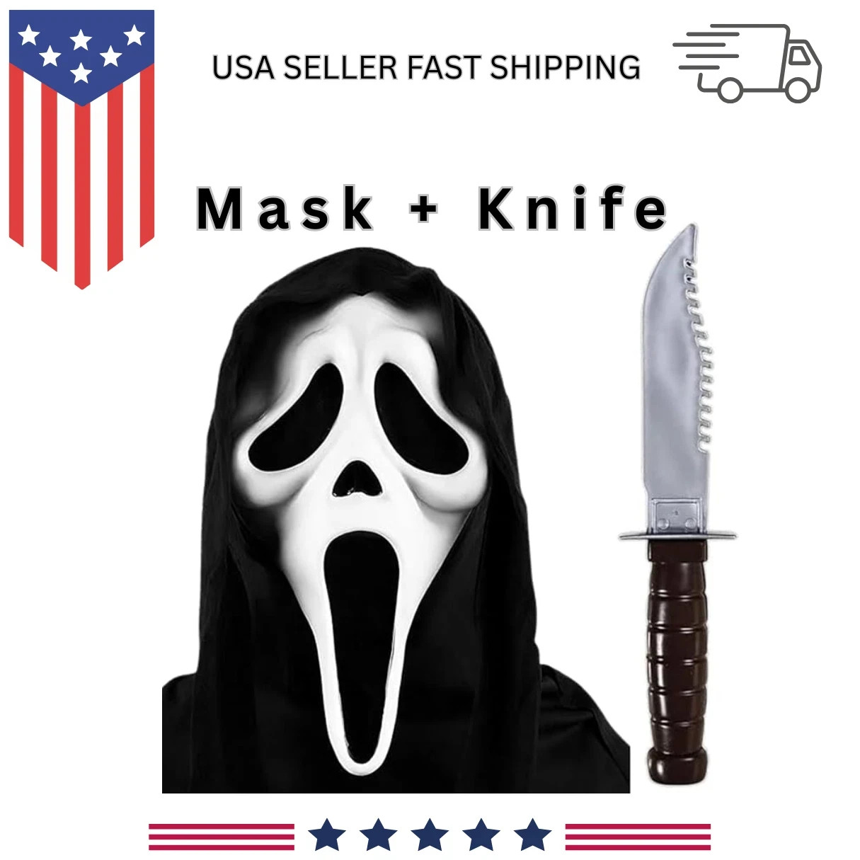 Ghostface Mask with Knife Halloween Horror Scream Face Mask Halloween Costume Ghostface Mask with Knife Halloween Horror Scream Face Mask Halloween Costume