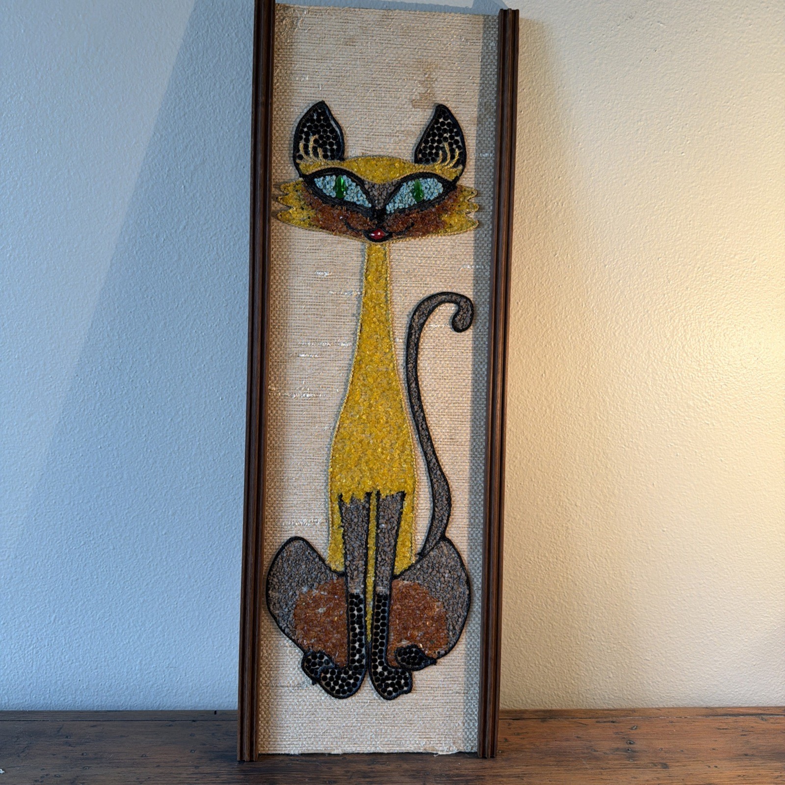 Rare Mid Century Siamese Cat Gravel/Pebble Art - 24